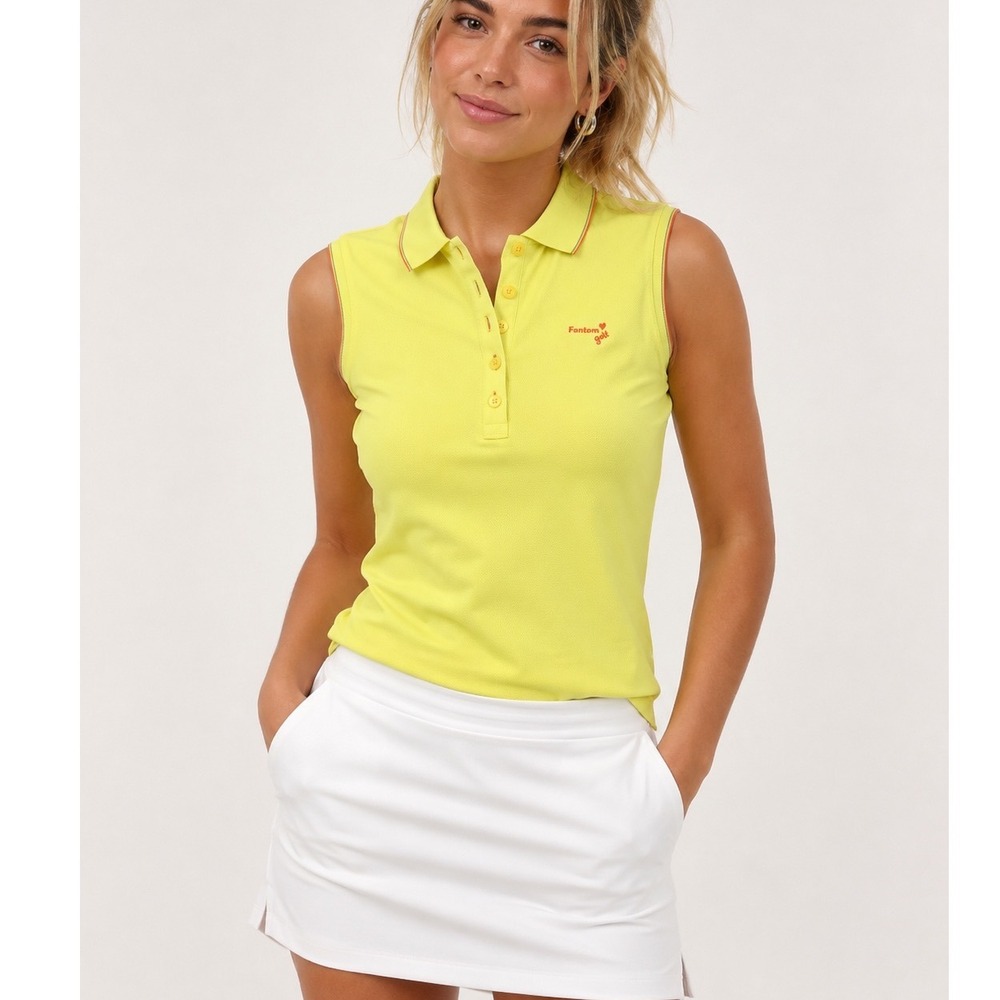 Fantom Womens Golf Palm Tree Embroidered Sleeveless Polo Shirt Lime Green Medium